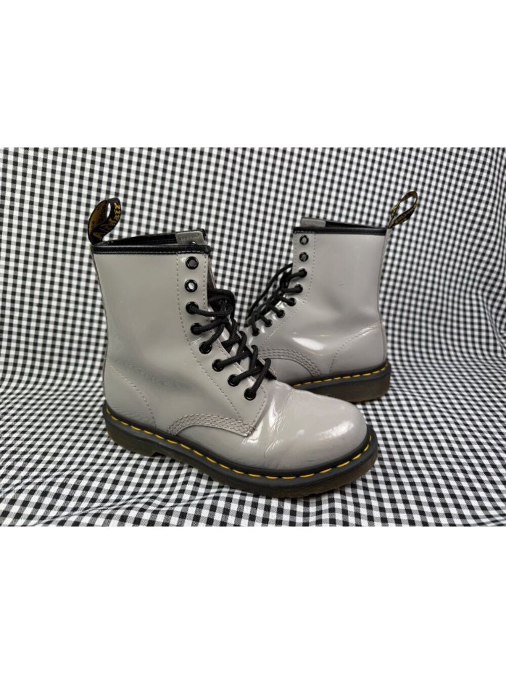Dr Martens 1460 Gray Patent Leather Boots Womens 6 EU 37 Lace Up 27635 Docs
